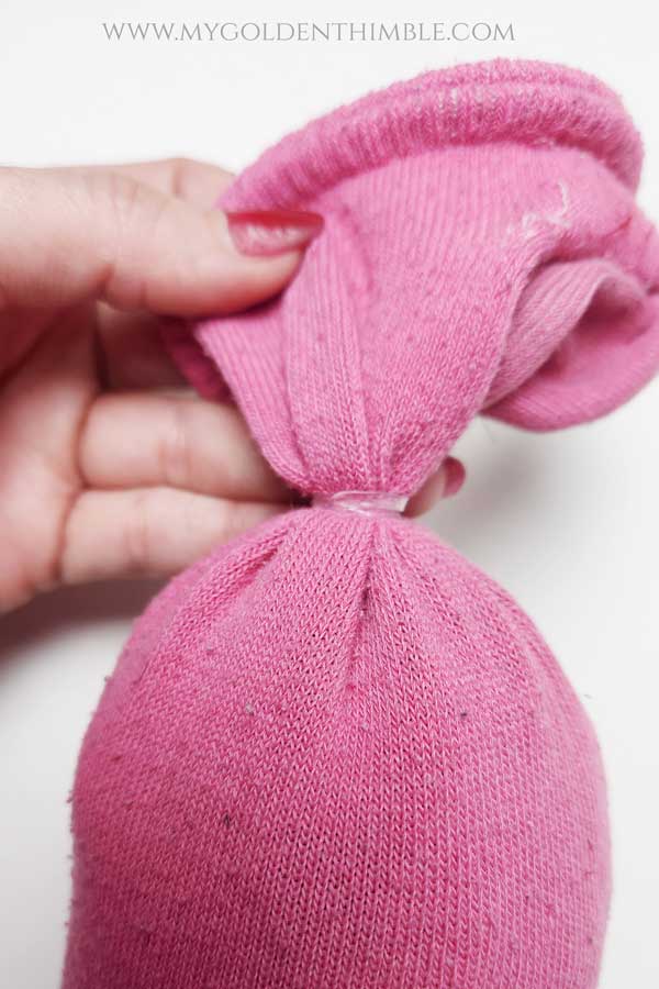 diy valentines gnomes for adults: Tie knot on sock