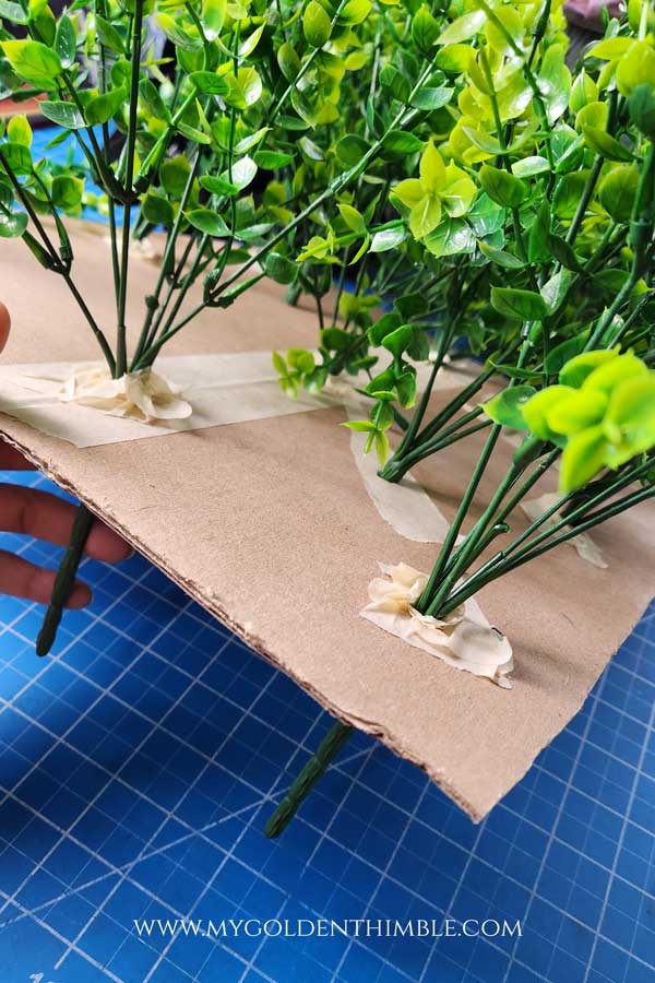 faux plants in cardboard