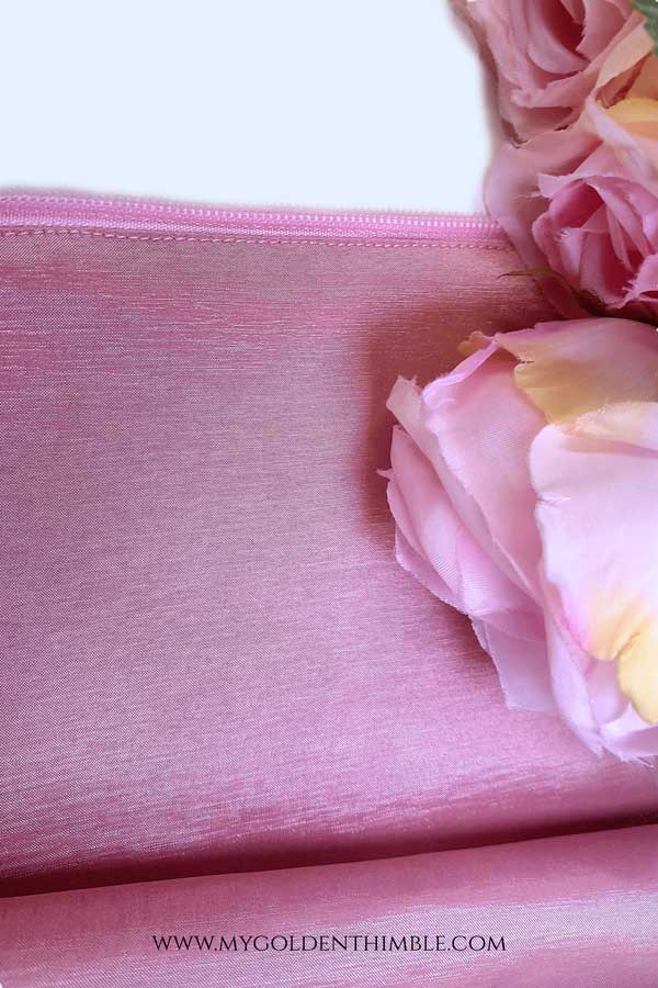 pink taffeta fabric with zipper