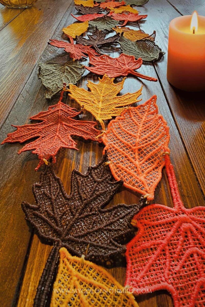 fall DIY table runner on a wooden table