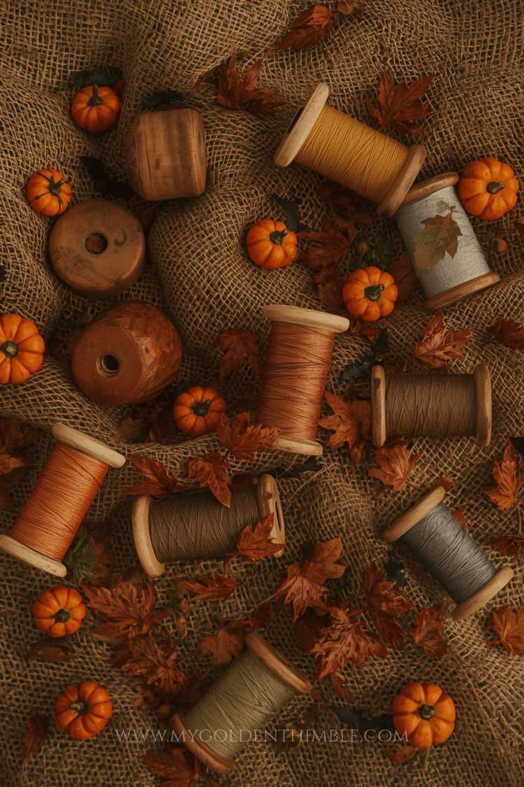 vintage threads on a burlap fabric