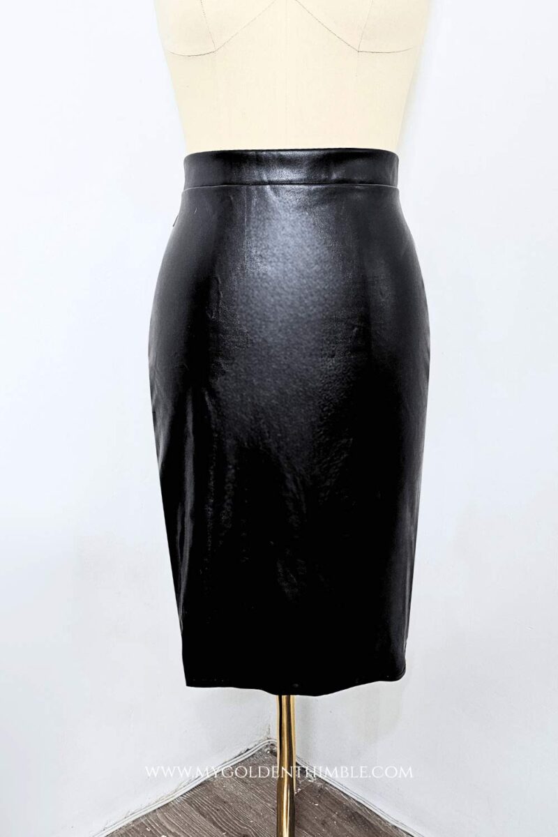 black leather skirt on a dress form