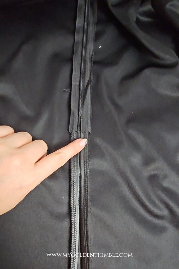 close up of the inside of a skirt showing an invisible zipper