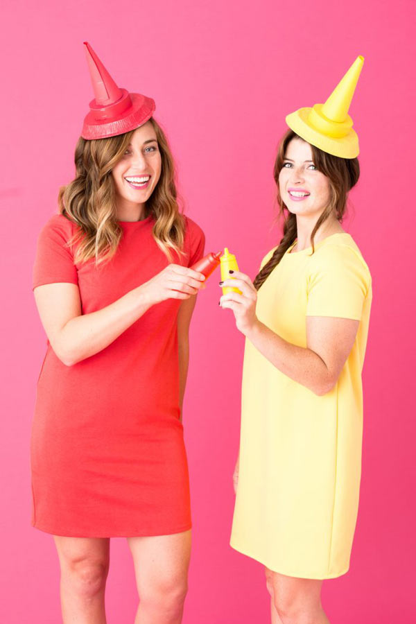 girls dressed as ketchup and mustard bottles