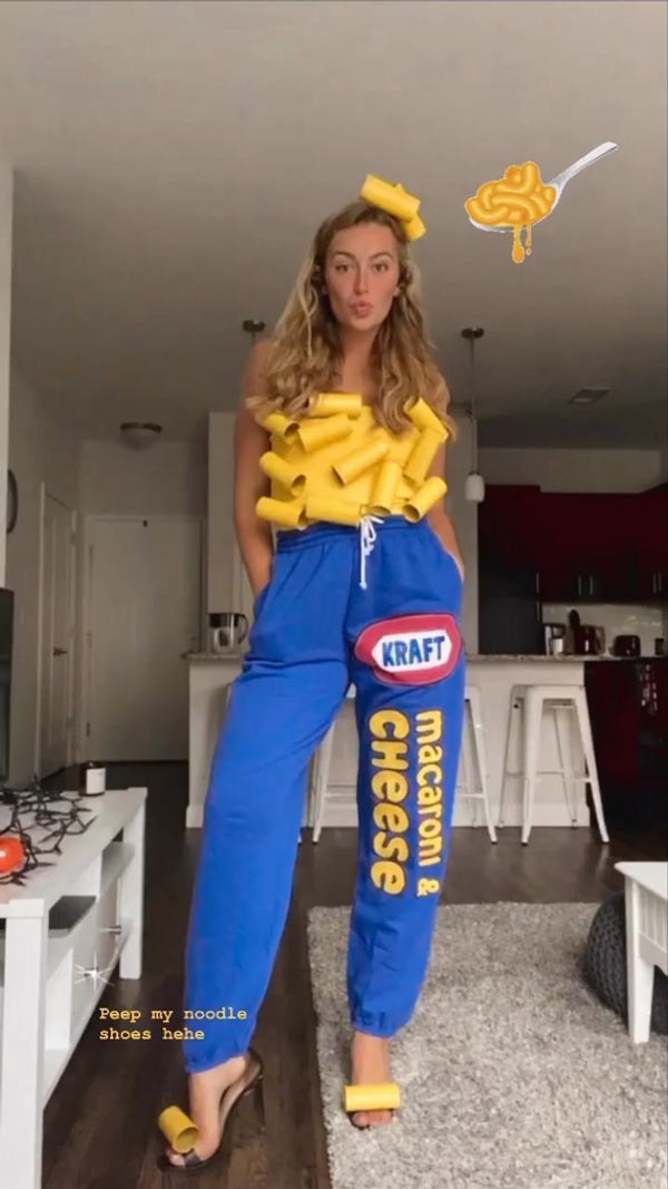 girl dressed as a box of mac and cheese handmade costume