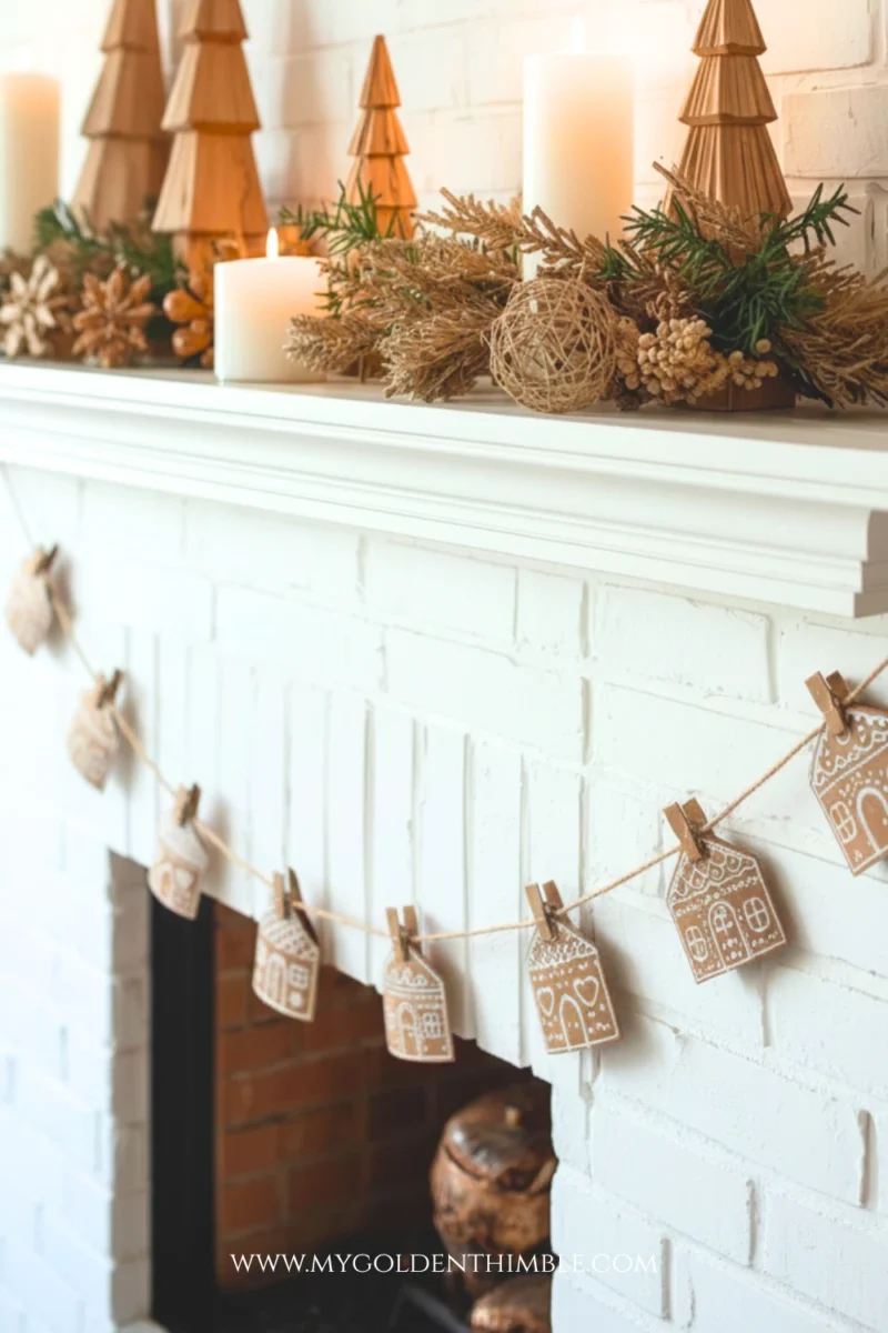 DIY gingerbread house decor made from recycled toilet paper rolls