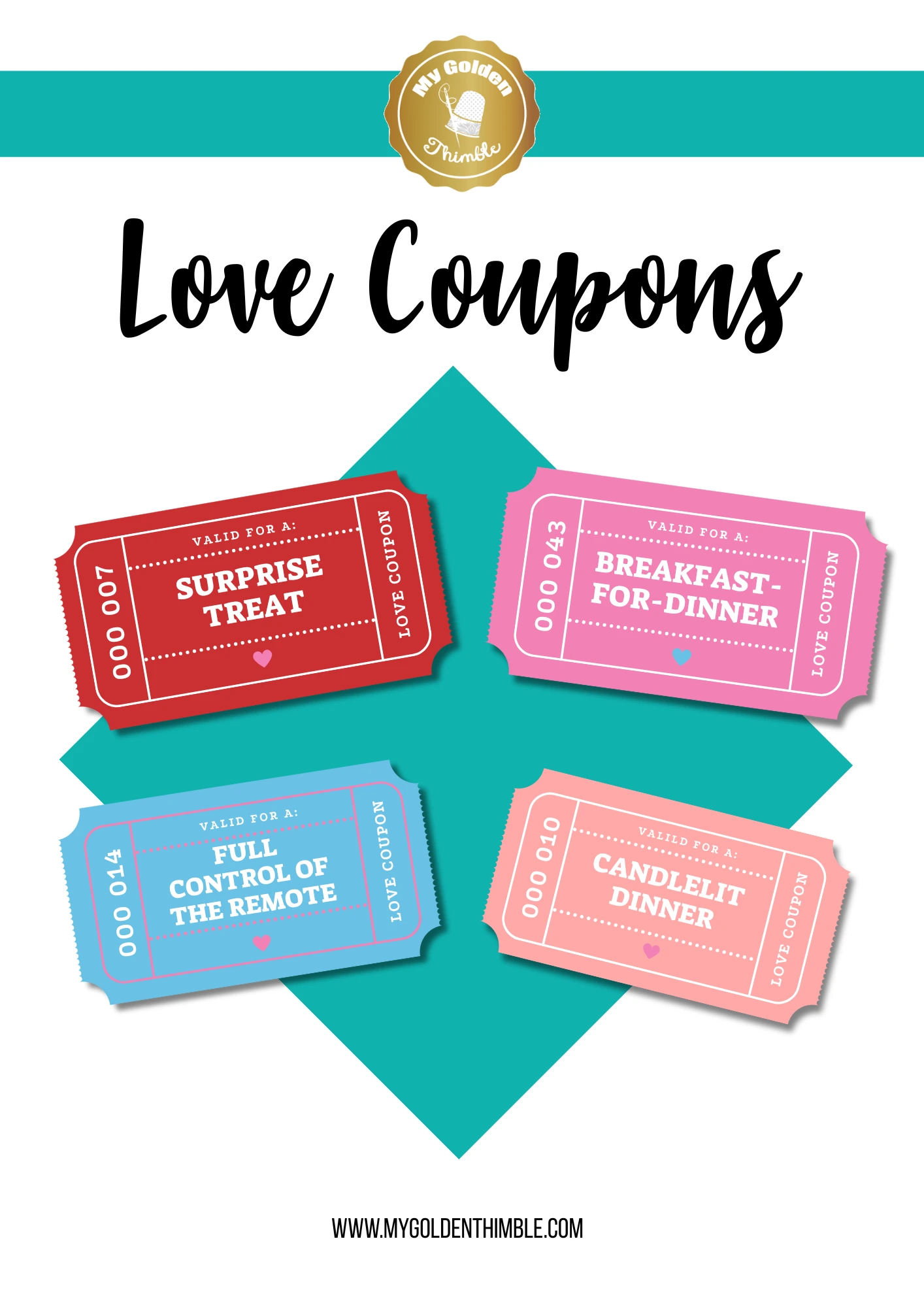 Colorful printable Valentine’s Day love coupons with couple activities
