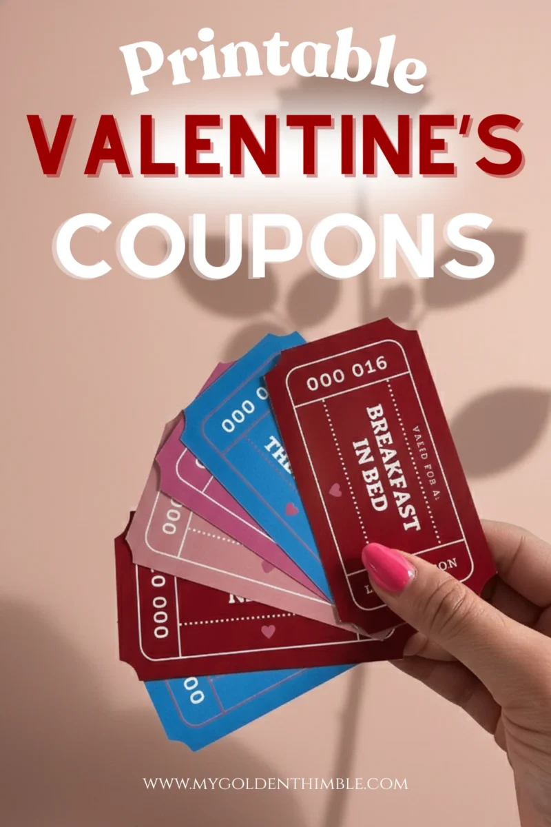 DIY Valentine’s Day coupons printable with colorful love coupons designed for a homemade gift.