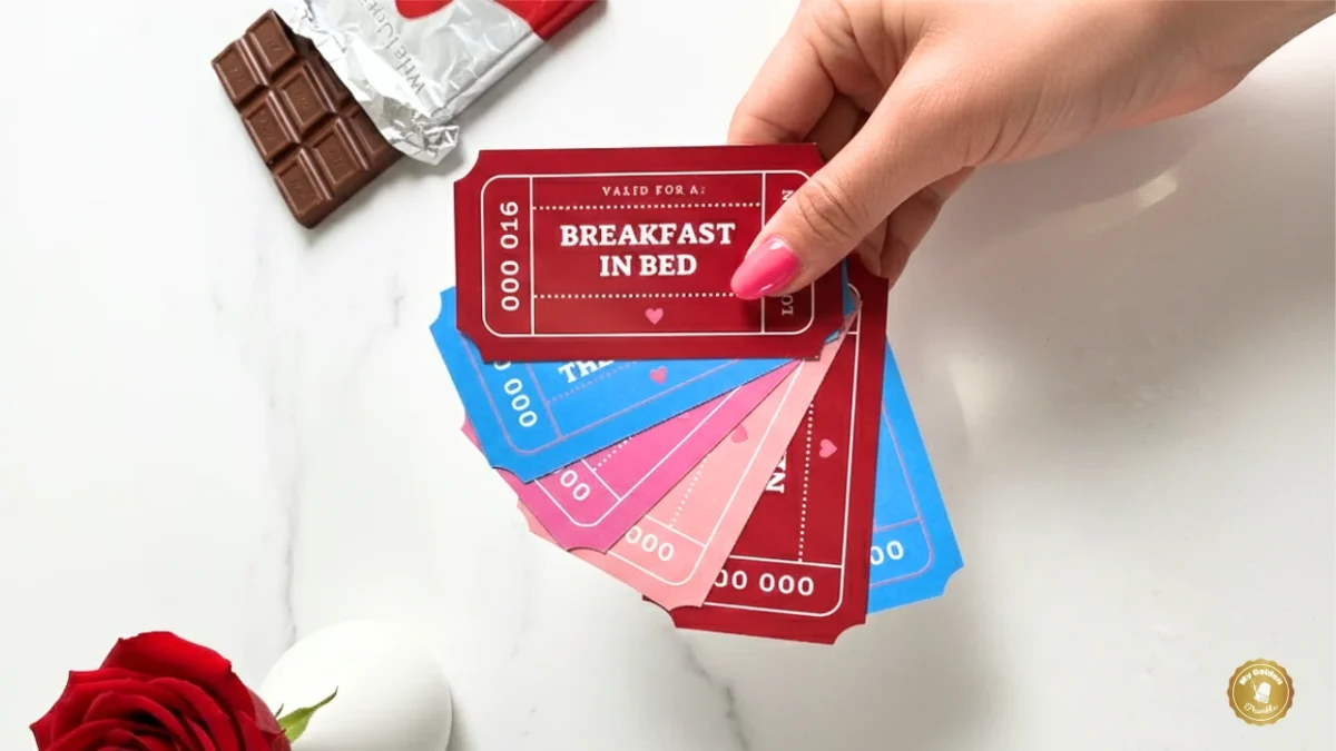 hand holding cute valentine's coupons for boyfriend