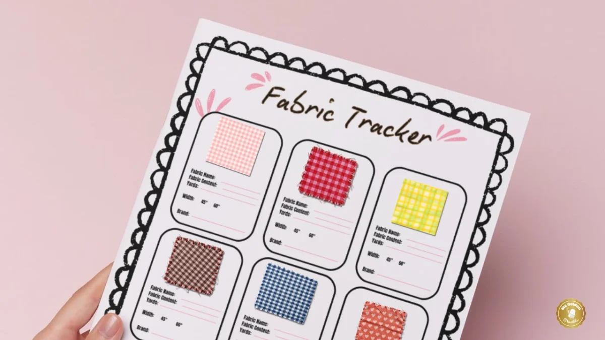 close up of details on a fabric tracker printable