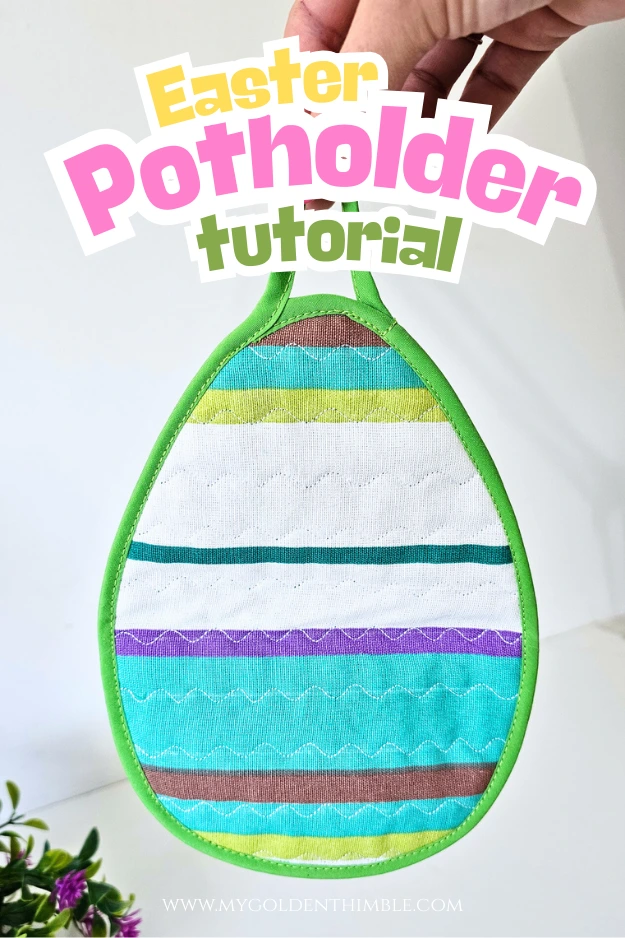 Quilted Easter egg potholder with decorative stitches