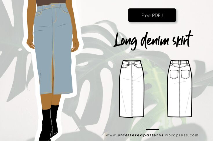 Image for Long denim skirt – Free sewing pattern download PDF #UP1033 – Unfettered Patterns