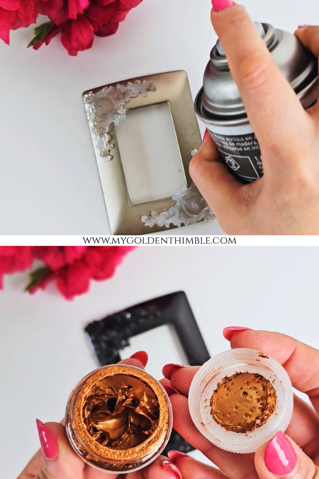 Applying black base coat to switch plate for antique finish