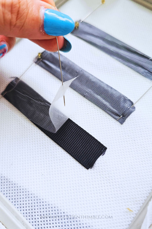 close up of ribbon with wash away stabilizer