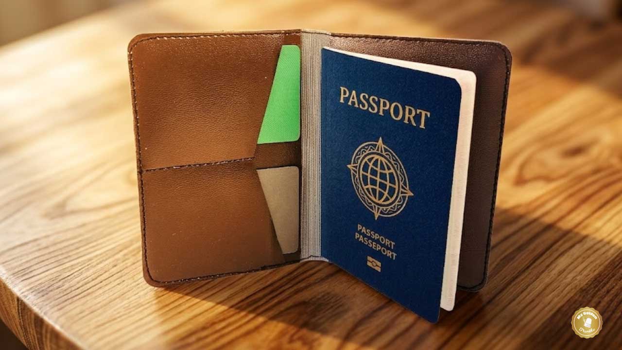 a diy leather passport cover pattern on a table