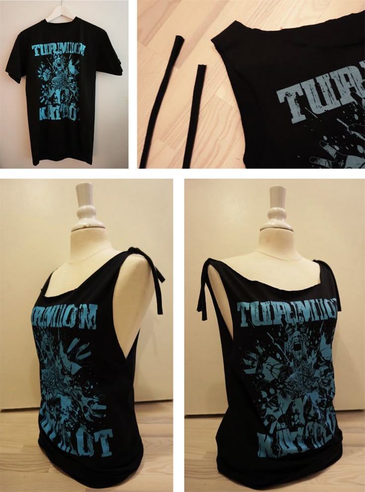 black t-shirt cutted on the sleeves
