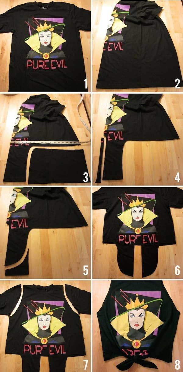 how to cut a t-shirt to make a front knot