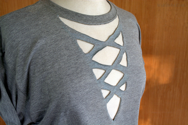 close up of a t-shirt that's been cutted on the front