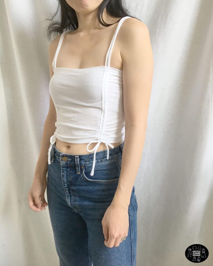 woman wearing a top made with a cut t-shirt