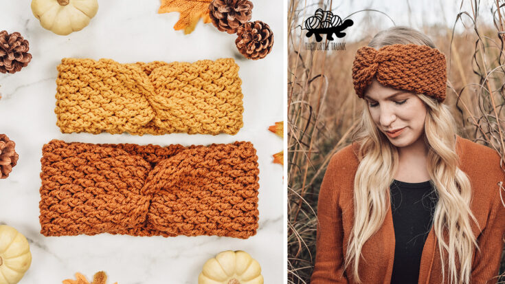 Crochet headbands in warm fall colors with textured stitches