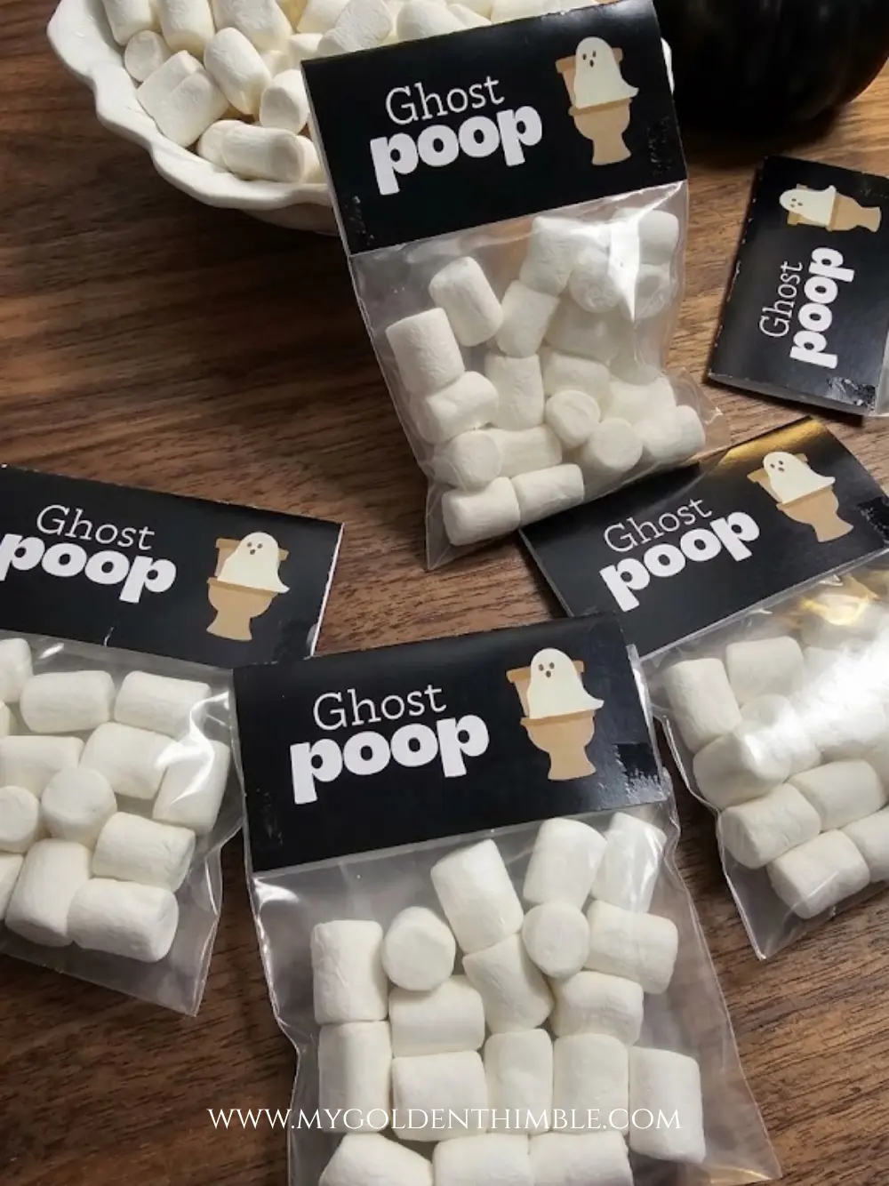 Labels for favors with the leyend "Ghost Poop"